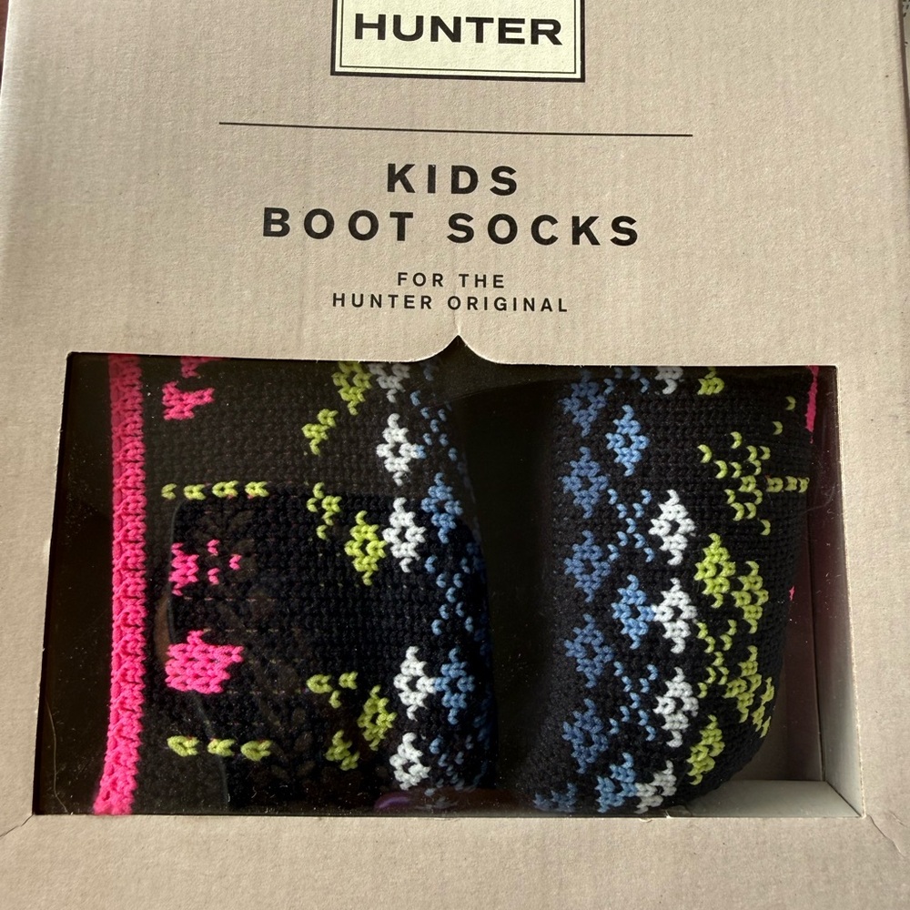 Hunter Kids dark navy Socks with Pink, Blue & Green Pattern